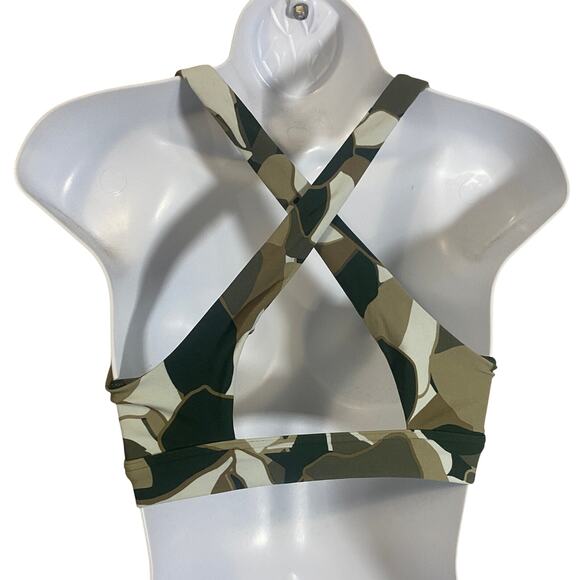 Offline By Aerie Real Me Ruched Sports Bra Dusty Green Camo Criss Cross Back M - Picture 7 of 7